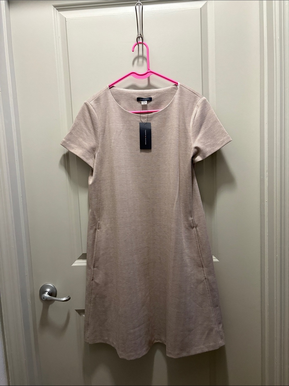 Tommy Hilfiger Beige Short-Sleeve A-Line Mini Dress